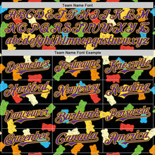 Load image into Gallery viewer, Custom Black Purple-Yellow 3D Pattern Design Foodie Food Snack Gummy Bear Authentic Baseball Jersey