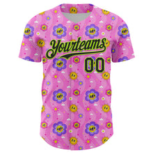 Load image into Gallery viewer, Custom Pink Black-Neon Green 3D Pattern Design Funny Cartoon Flower And Sun Authentic Baseball Jersey
