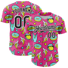 Load image into Gallery viewer, Custom Pink Black-White 3D Pattern Design Funny Cartoon Food Donut And Fruit Banana Authentic Baseball Jersey
