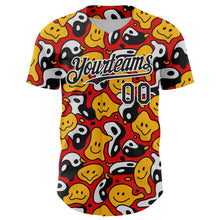 Load image into Gallery viewer, Custom Red Black-White 3D Pattern Design Funny Cartoon Emoji Smile Face And Yin Yang Authentic Baseball Jersey