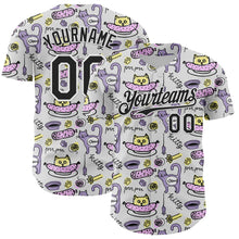 Load image into Gallery viewer, Custom White Black 3D Pattern Design Funny Cartoon Animal Cat And Dog Authentic Baseball Jersey