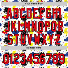 Load image into Gallery viewer, Custom White Fire Red-Black 3D Pattern Design Funny Cartoon Flower Cloud Lightning Authentic Baseball Jersey