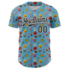 Load image into Gallery viewer, Custom Sky Blue Black-White 3D Pattern Design Funny Cartoon Emoji Authentic Baseball Jersey