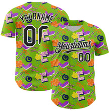 Load image into Gallery viewer, Custom Neon Green Black-White 3D Pattern Design Funny Cartoon Cloud Rain Authentic Baseball Jersey