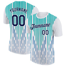 Load image into Gallery viewer, Custom White Navy Blue-Aqua 3D Esports Performance T-Shirt