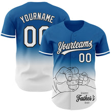 Load image into Gallery viewer, Custom Blue White-Black 3D Pattern Design Father's Day Family Love Fade Authentic Baseball Jersey