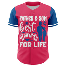 Load image into Gallery viewer, Custom Neon Pink White-Blue 3D Pattern Design Father's Day Family Love Authentic Baseball Jersey