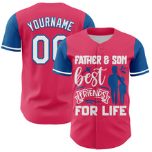 Load image into Gallery viewer, Custom Neon Pink White-Blue 3D Pattern Design Father's Day Family Love Authentic Baseball Jersey