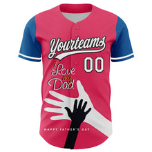 Load image into Gallery viewer, Custom Neon Pink White-Blue 3D Pattern Design Father's Day Family Love Authentic Baseball Jersey