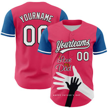 Load image into Gallery viewer, Custom Neon Pink White-Blue 3D Pattern Design Father's Day Family Love Authentic Baseball Jersey