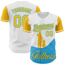 Load image into Gallery viewer, Custom White Yellow-Sky Blue 3D Pattern Design Father's Day Family Love Authentic Baseball Jersey