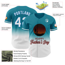 Load image into Gallery viewer, Custom Teal White-Electric Blue 3D Pattern Design Father's Day Family Love Fade Authentic Baseball Jersey