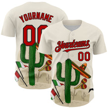 Load image into Gallery viewer, Custom Cream Red-Black 3D Mexican Festival Cactus Sombrero And Flag Cinco de Mayo Authentic Baseball Jersey