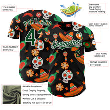 Load image into Gallery viewer, Custom Black Green-White 3D Mexican Festival Sombrero And Skull Cinco de Mayo Authentic Baseball Jersey