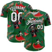 Load image into Gallery viewer, Custom Kelly Green White-Black 3D Mexican Festival Skull Cinco de Mayo Authentic Baseball Jersey
