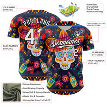 Load image into Gallery viewer, Custom Navy White-Black 3D Mexican Festival Flower Skull With Sombrero Cinco de Mayo Authentic Baseball Jersey