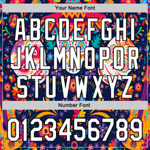 Load image into Gallery viewer, Custom Navy White-Black 3D Mexican Festival Flower Skull With Sombrero Cinco de Mayo Authentic Baseball Jersey