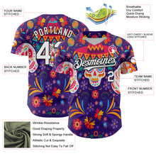 Load image into Gallery viewer, Custom Purple White-Black 3D Mexican Festival Flower Skull With Sombrero Cinco de Mayo Authentic Baseball Jersey