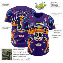 Load image into Gallery viewer, Custom Purple Navy-White 3D Mexican Festival Flower Skull With Sombrero Cinco de Mayo Authentic Baseball Jersey