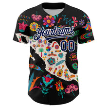 Load image into Gallery viewer, Custom Black Navy-White 3D Mexico Map With Tropical Plant And Animal Authentic Baseball Jersey