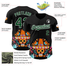 Load image into Gallery viewer, Custom Black Green-White 3D Mexican Festival Flower Skull With Sombrero Cinco de Mayo Authentic Baseball Jersey