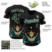 Load image into Gallery viewer, Custom Black Green-White 3D Mexican Festival Flower Skull With Sombrero Cinco de Mayo Authentic Baseball Jersey
