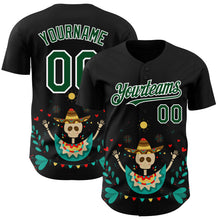 Load image into Gallery viewer, Custom Black Green-White 3D Mexican Festival Flower Skull With Sombrero Cinco de Mayo Authentic Baseball Jersey
