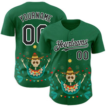 Load image into Gallery viewer, Custom Kelly Green Black-White 3D Mexican Festival Flower Skull With Sombrero Cinco de Mayo Authentic Baseball Jersey