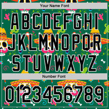 Load image into Gallery viewer, Custom Kelly Green Black-White 3D Mexican Festival Flower Skull With Sombrero Cinco de Mayo Authentic Baseball Jersey