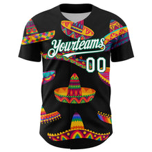 Load image into Gallery viewer, Custom Black White-Kelly Green 3D Mexican Festival Sombrero Cinco de Mayo Authentic Baseball Jersey