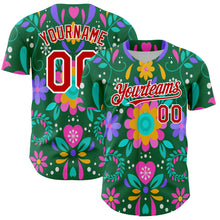 Load image into Gallery viewer, Custom Kelly Green Red-White 3D Mexican Festival Flower Cinco de Mayo Authentic Baseball Jersey