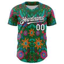 Load image into Gallery viewer, Custom Kelly Green White-Black 3D Mexican Festival Flower Cinco de Mayo Authentic Baseball Jersey