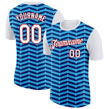 Load image into Gallery viewer, Custom White Sky Blue US Navy Blue-Red 3D Esports Performance T-Shirt