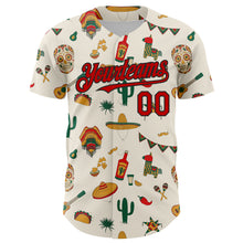 Load image into Gallery viewer, Custom Cream Red-Black 3D Mexican Festival Cactus Skull Sombrero Cinco de Mayo Authentic Baseball Jersey