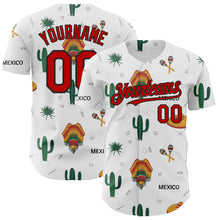 Load image into Gallery viewer, Custom White Red-Black 3D Mexican Festival Cactus And Sombrero Cinco de Mayo Authentic Baseball Jersey