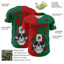 Load image into Gallery viewer, Custom Green Red-Black 3D Mexican Flag Skull Authentic Baseball Jersey