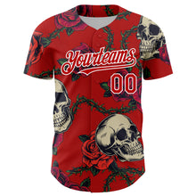 Load image into Gallery viewer, Custom Red White 3D Mexican Festival Skull And Flower Cinco de Mayo Authentic Baseball Jersey