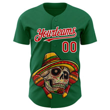 Load image into Gallery viewer, Custom Kelly Green Red-White 3D Mexican Festival Skull With Sombrero Cinco de Mayo Authentic Baseball Jersey