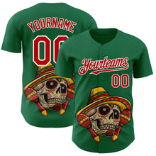Load image into Gallery viewer, Custom Kelly Green Red-White 3D Mexican Festival Skull With Sombrero Cinco de Mayo Authentic Baseball Jersey