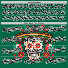 Load image into Gallery viewer, Custom Kelly Green Black-White 3D Mexican Festival Flag Skull With Sombrero Cinco de Mayo Authentic Baseball Jersey