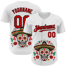 Load image into Gallery viewer, Custom White Red-Black 3D Mexican Festival Flag Skull With Sombrero Cinco de Mayo Authentic Baseball Jersey