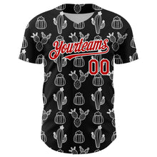 Load image into Gallery viewer, Custom Black Red-White 3D Mexican Cactus Authentic Baseball Jersey