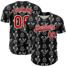 Load image into Gallery viewer, Custom Black Red-White 3D Mexican Cactus Authentic Baseball Jersey