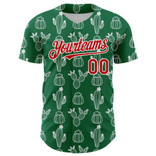 Load image into Gallery viewer, Custom Kelly Green Red-White 3D Mexican Cactus Authentic Baseball Jersey