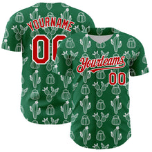 Load image into Gallery viewer, Custom Kelly Green Red-White 3D Mexican Cactus Authentic Baseball Jersey