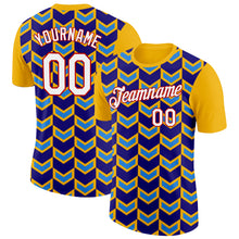 Load image into Gallery viewer, Custom Gold Dark Purple Powder Blue-Red 3D Esports Performance T-Shirt