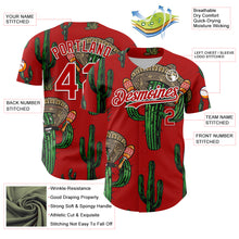 Load image into Gallery viewer, Custom Red White 3D Mexican Cactus Authentic Baseball Jersey