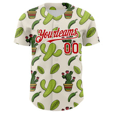 Load image into Gallery viewer, Custom Cream Red-White 3D Mexican Cactus Authentic Baseball Jersey