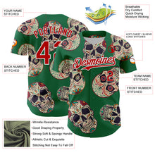 Load image into Gallery viewer, Custom Kelly Green Red-White 3D Mexican Skull Authentic Baseball Jersey