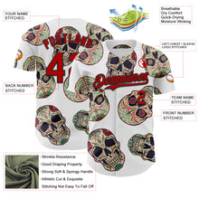 Load image into Gallery viewer, Custom White Red-Black 3D Mexican Skull Authentic Baseball Jersey